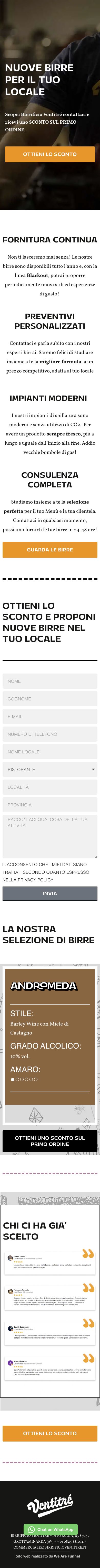 Landing horeca di Birrificio Ventitré completa, dalla hero al footer