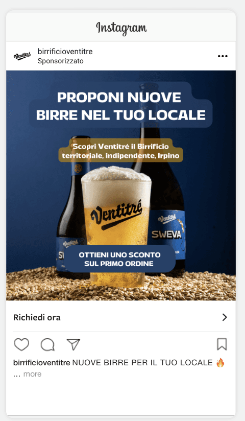 Campagna Birrificio Ventitré nel feed Instagram